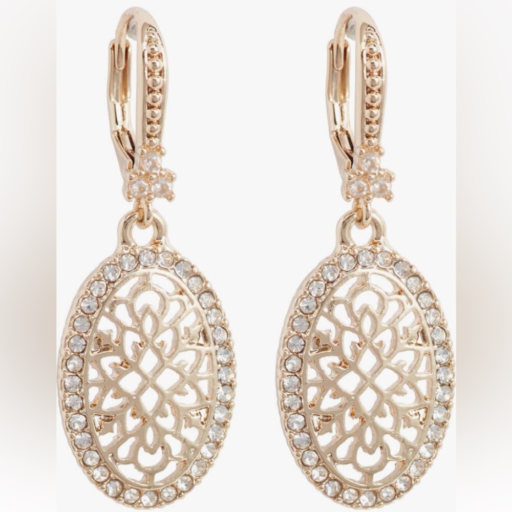 Marchesa Glass Crystal Oval Drop Earrings